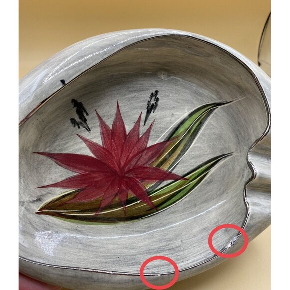 Hedi Schoop Vintage Rare Ashtray Red Aloe Flower Grey Base Signed READ - Picture 9 of 9